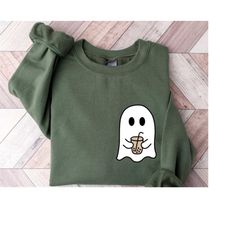 Cute Spooky Bubble Tea Sweatshirt, Womens Ghost Sweatshirt, Spooky Season,Fall Coffee Lover Hoodie,Halloween Party Shirt