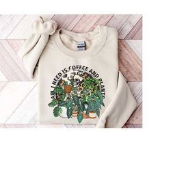 Skeleton Plant Lover Sweatshirt, All I Need Is Coffee And Plants Sweatshirt, Halloween Leopard Plant Lady Shirt, Gift Fo