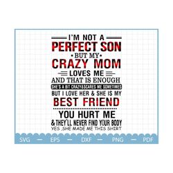 I'm Not A Perfect Son But My Crazy Mom Loves Me svg, crazy mom svg ,Gift for Son svg, Gift from mother svg, Mother's day
