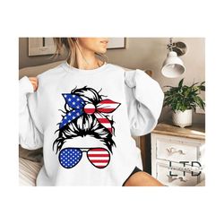 Messy Buns America Flag Svg, USA Girl Svg,4th Of July Svg, Messy Bun USA Flag Svg, 4th July Shirt Design, Independence D
