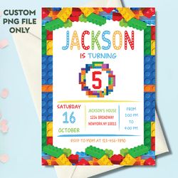 Personalized File Building Blocks Birthday Invitation | Building Bricks Kids Birthday Party Invite | Printable