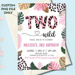 Personalized File Two Wild Birthday Invitation for Girl Png, Leopard Gold Safari Jungle, Girl Wild Two 2nd Birthday