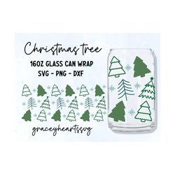 christmas tree glass can wrap svg, 16oz beer can glass svg, christmas libbey glass can wrap, retro christmas svg, christ
