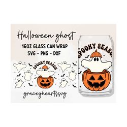 ghost libbey wrap, spooky season glass can wrap svg, halloween libbey wrap, 16oz beer can glass svg, pumpkin glass can,
