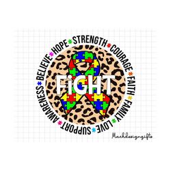 Awareness Fight Believe Hope Strength Courage Faith Family Love Support, Christian Autism Svg, Autism Ribbon, Autism Awa