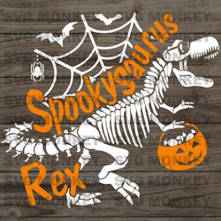 Spooky Saurus Rex Svg, Halloween Dinosaur Svg, T-Rex Skeleton Kids shirt design Svg, Dxf, Eps