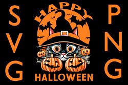 Cute Cat Black Cat And Pumpkins Happy Halloween SVG.PNG SUBLIMATION DOWNLOAD DIGITAL FILE