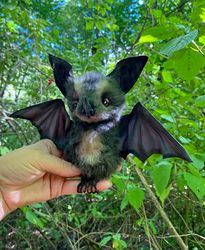 Bat Shosho fur bat, black bat, red eyes, furry doll, soft doll, fur doll, stuffed toy, plush bat, furry bat, claw bat