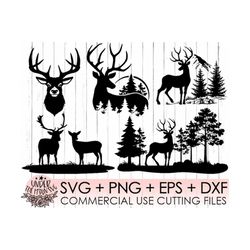 5 Deer Bundle Svg,Deer Svg,Nature Deer Svg file, Mountains svg file, Animals Svg, Deer Silhouette ,Deer Clipart , Deer V