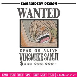 Bounty sanji embroidery design, One piece embroidery, Anime design, Embroidery shirt, Embroidery file,Digital download.z