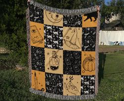 Halloween Witch Hat Woven Throw Blanket, Halloween Pumpkin Woven Blanket, Retro Pumpkin Woven Blanket, Tapestry Woven De