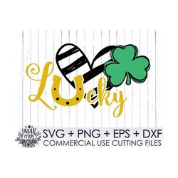 Lucky Heart, Clover and Horseshoe Svg , Cut File, St Patrick's Day, Lucky, Clover, Shamrock, Cricut, Silhouette, Sublima