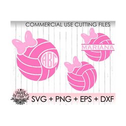 monogram volleyball with bow svg / volleyball frames svg / volleyball split / svg, png, dxf, eps / silhouette cut files,