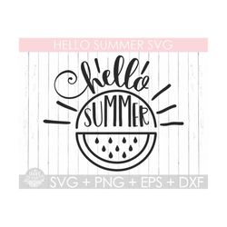 Hello Summer Hand Lettered Svg, Summer Svg ,Sunny  Svg, Sunshin Svg,Silhouette & Cricut cut File,Png, Dxf, Eps
