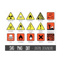 Science svg bundle, laboratory signs svg, science clipart, danger signs svg, warning signs clip art, toxic svg, cricut s