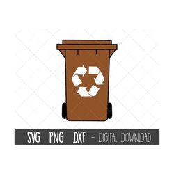 Brown wheelie bin svg, trash can svg, garbage can png, food waste svg, recycle bin outline, garden waste cricut silhouet