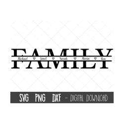Family SVG, Family split name frame svg, family clipart, family cut file, family outline, family png, family cricut silh
