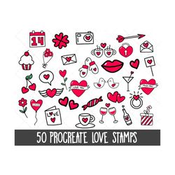 Procreate Love Stamps, Procreate Valentines stamps, Procreate hearts, heart stamps, Procreate doodles, Procreate brushes