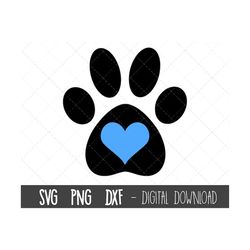 Paw Print heart SVG, paw print blue heart monogram svg, Paw Svg, Paw print Svg, paw print clipart svg, png, cricut silho