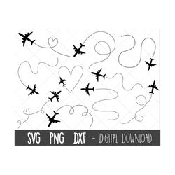Airplane SVG bundle, Plane path bundle PNG Files for cutting machines, digital clipart, plane route, heart path, dotted