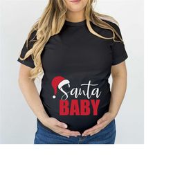 tshirt (5124) santa baby hat maternity pregnancy christmas t-shirt new mom mum to be announcement women tops funny xmas