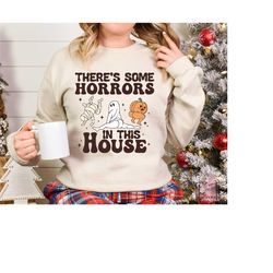 There's Some Horrors In This House Sweatshirt, Halloween Pumpkin Sweater, Funny Halloween Hoodie, Retro Fall Sweater, Ha