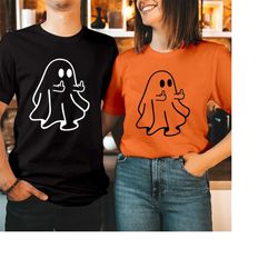 T-SHIRT (2021) Middle Finger Ghost T Shirt Thanksgiving Happy Halloween Vibes Spooky Season Witch Bat Vampire Boo Skelet