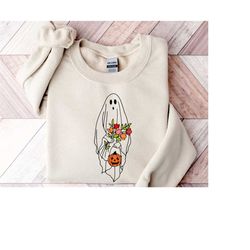 Floral Ghost Halloween Sweatshirt, Trick Or Treat Ghost, Autumn Pumpkin Shirt, Happy Halloween Shirt,Halloween Costume H