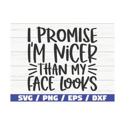 I Promise I'm Nicer Than My Face Looks SVG / Cut File / Cricut / Funny Sarcastic Quote SVG / Sassy SVG / Instant Downloa