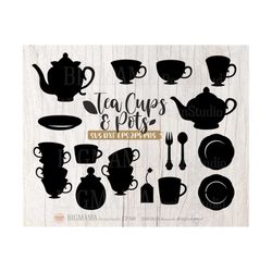 Tea Cups Svg,Tea Pots,Tea Party,Coffee,Kitchen,Cooking,Tea Cup Set,Tea Lover,Mum,Cricut,Silhouette,Mother,PNG,Clipart,In