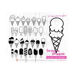 Ice cream SVG,Popsicle,DXF,Dessert,Food,Ice cream cone,PNG,Cut file,Summer,Cricut,Silhouette,Outline,Commercial use,Inst
