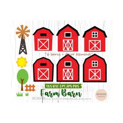 Farm Barn SVG,DXF,Barns,Windmill,Barn Svg Cricut,Cut File,Vinyl,Farm Svg files,Birthday,Grass,House,Fence,Topper,PNG,Ins