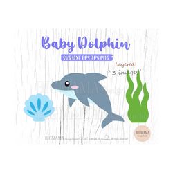 Cute Dolphin SVG,Baby,Cut File,Shirt,Layered,DXF,Sea Animal,Baby Shower,Birthday,CriCut,PNG,Kid,Vinyl,Silhouette,Instant