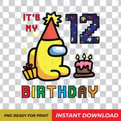 Among Us 12nd Birthday Boy Shirt PNG Digital Download