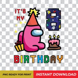 Among Us 8th Birthday Girl Shirt PNG Digital Download