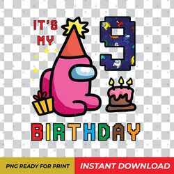 Among Us 9th Birthday Girl Shirt PNG Digital Download