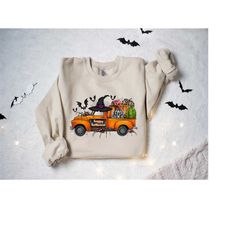 Halloween Truck Sweatshirt, Halloween Sweatshirt, Cute Halloween Theme Hoodie, Happy Halloween Sweatshirt,Happy Hallowee