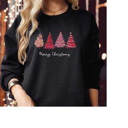 SWEATSHIRT (MC-5052) PINK Lighted Christmas Tree Sweatshirt Merry Xmas Reindeer Snow Santa Snowflakes Gift Costume Famil