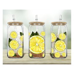 Lemon Mint 16oz Libbey Glass Png, 16oz Libbey Cup, Libbey Cup Png Sublimation Design, Summer Design Png, Digital Downloa