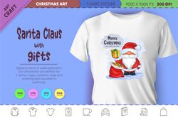 Santa Claus with a gifts. Christmas Art.