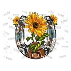 Horseshoe Sunflower Png, Cowhide Horseshoe Png, Horse sublimation designs,Western png, Instant Download, Sunflower Desig