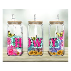 Butterfly Howdy 16oz Libbey Glass Png, 16oz Libbey Cup, Leopard Design Png, Butterfly Png, Sunflower Png, Digital Downlo