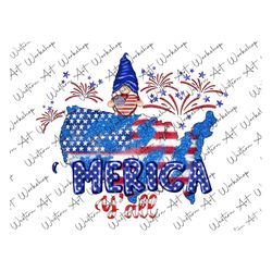 Merica Y'all USA Map Gnome Png, 4th Of July  Png, Merica Y'all Map Png, America Y'all Map Png, Patriotic Shirt, Gnome Pn