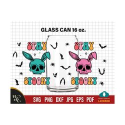 Stay spooky Can Glass Wrap Svg, libbey glass svg, Halloween svg, skull svg, 16oz Libbey Glass Can, Dxf File for Cricut,