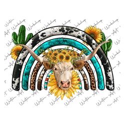 Rainbow Sunflower Longhorn Png, Love Cow Png, Watercolor Farm, Farm Animals, Cactus Png, Hand Drawing, Cow Sunflower Png