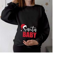 sweatshirt (5124) santa baby hat maternity pregnancy christmas sweatshirts new mom mum to be announcement funny xmas elf