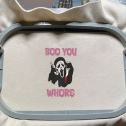 Boo You Whore Embroidery Design, Face Ghost Embroidery Machine File, Scary Halloween, Embroidery File