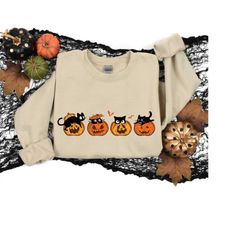 Funny Black Cat and Pumpkin Sweatshirt, Halloween Cat Sweatshirt, Cat Lover Sweatshirt, Halloween Women Sweatshirt, Hall