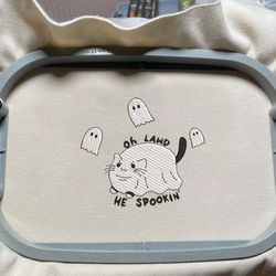 Cute Spooky Cat Embroidery Machine Design, Oh Lawd He Spookin Embroidery File, Spooky Vibes Embroidery Machine Design