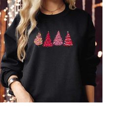 SWEATSHIRT (5052) PINK LIGHTED Christmas Tree Sweatshirts Funny Xmas Gift Costume Family Holiday Costume Jumper